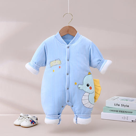 婴儿夹棉连体衣保暖无骨新生儿哈衣冬装夹棉棉衣爬服新生儿衣服 商品图8