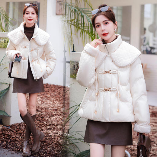 冬季新款，90白鸭绒羊羔毛拼接金属盘扣美拉德风羽绒服HR-YJLY8079 商品图4