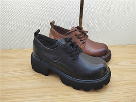 豪行秋冬新款22345211真皮复古休闲中跟女鞋单鞋皮鞋