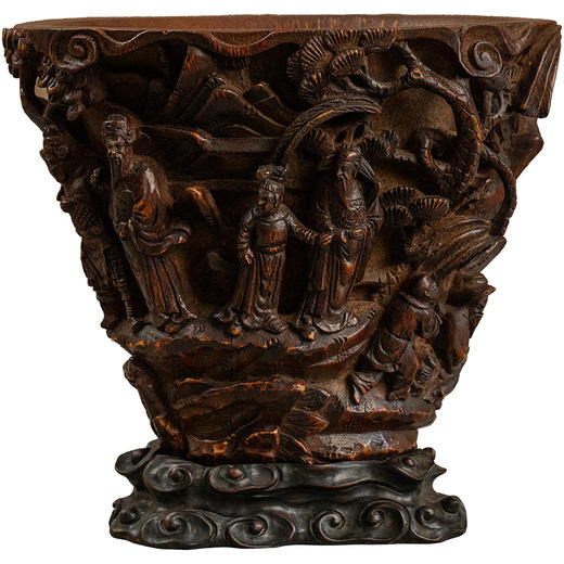 清 竹雕文王请太公爵杯摆件（红木座） 商品图5