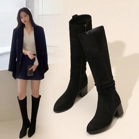 ZHR长筒靴女2023年秋冬季新款休闲百搭潮流复古尖头绒面时尚女靴