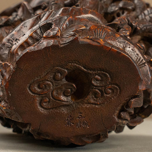 清 竹雕文王请太公爵杯摆件（红木座） 商品图3