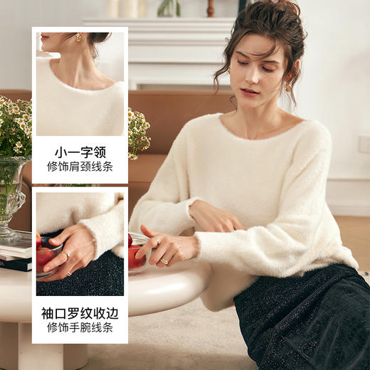 OLrain欧芮儿法式粉色套头毛衣女秋冬2023年新款慵懒宽松圆领上衣 商品图2