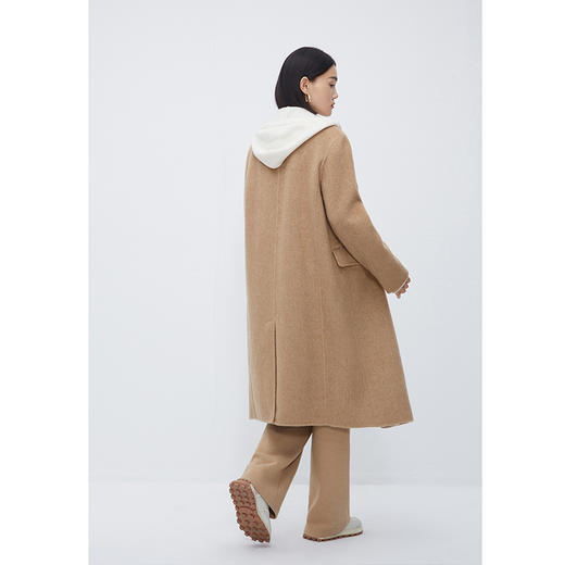 NEELLY纳俪商场同款拉绒双面呢大衣女冬驼色中长款西装领毛呢外套N23112N01165 商品图3