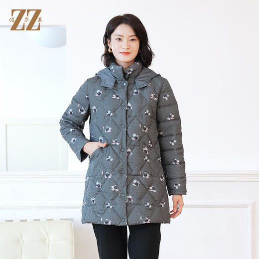 佐尔美冬季新款 气质时尚碎花连帽羽绒服女E24YY16 商品图2