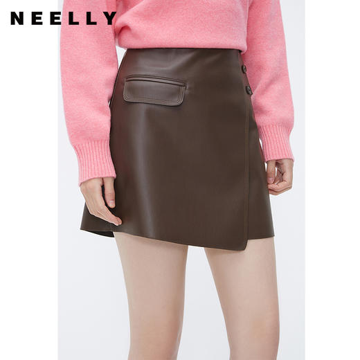 NEELLY纳俪商场同款不规则PU皮短裙女冬季新款洋气显瘦百搭半身裙N23112E01175 商品图2