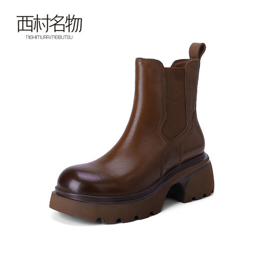 西村名物2023秋冬季新款厚底真皮英伦风时尚短靴烟管靴子T23DS46031 商品图1