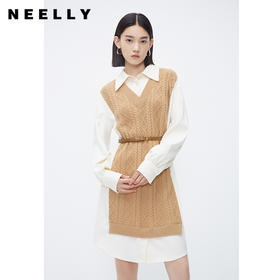 NEELLY纳俪商场同款冬季假两件连衣裙女时尚衬衫领羊毛显瘦中长裙N23112Y01174
