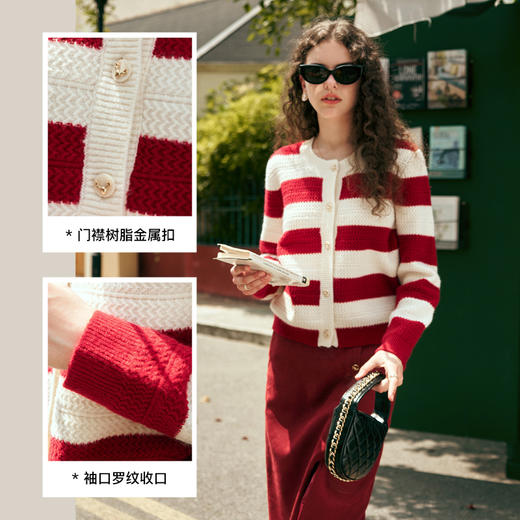 OLrain欧芮儿红色条纹毛衣女春2025新款慵懒宽松短款保暖开衫 商品图2