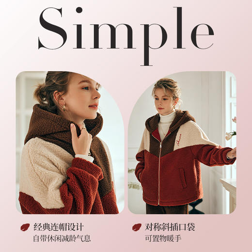 OLrain欧芮儿枫叶红毛呢外套女冬季2025新款宽松加厚羊羔绒上衣 商品图2