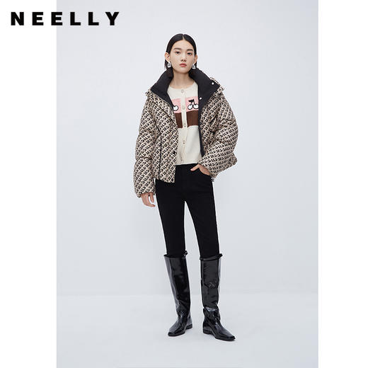 NEELLY纳俪商场同款字母花纹连帽羽绒服女冬新款韩版休闲短款棉服N23112L01170 商品图1