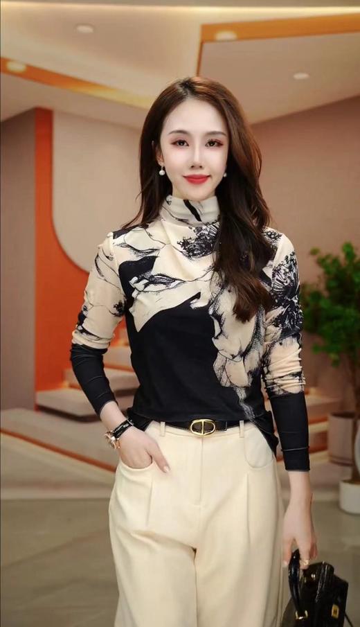 时尚印花高领打底衫，加厚加绒保暖长袖上衣AHM-nwy2203 商品图3