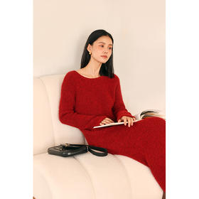 HeyDress针织连衣裙法式复古圆领宽松慵懒感气质裙子