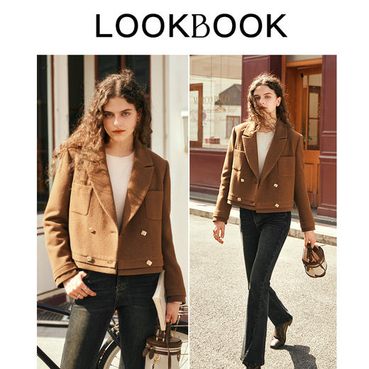 OLrain欧芮儿美拉德毛呢外套女秋冬2023年新款焦糖色气质短款上衣 商品图3