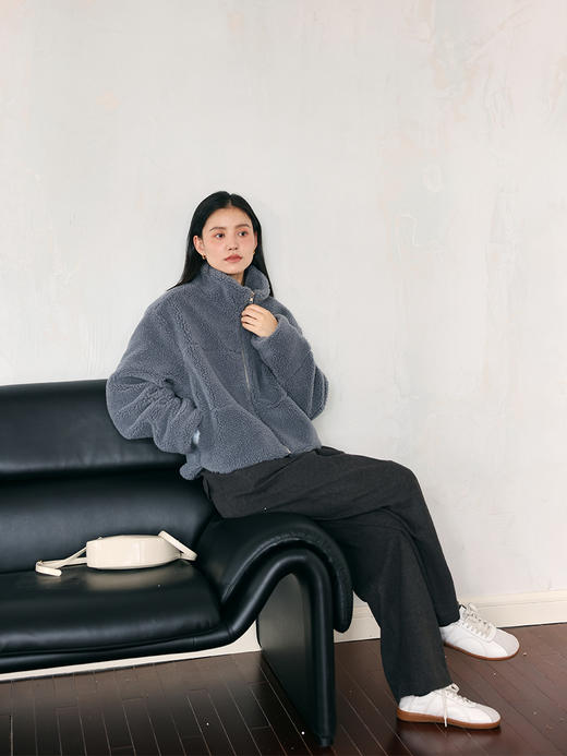 HeyDress毛呢阔腿裤女秋冬高腰宽松休闲裤微弹显瘦加厚慵懒长裤子 商品图1