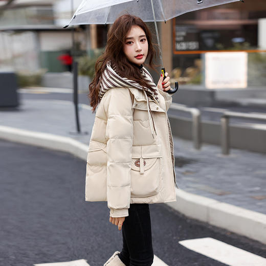 冬装新款，时尚洋气小个子白鸭绒羽绒服女假两件条纹加厚外套HR-MUQQ9919 商品图4
