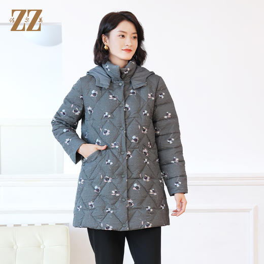 佐尔美冬季新款 气质时尚碎花连帽羽绒服女E24YY16 商品图1