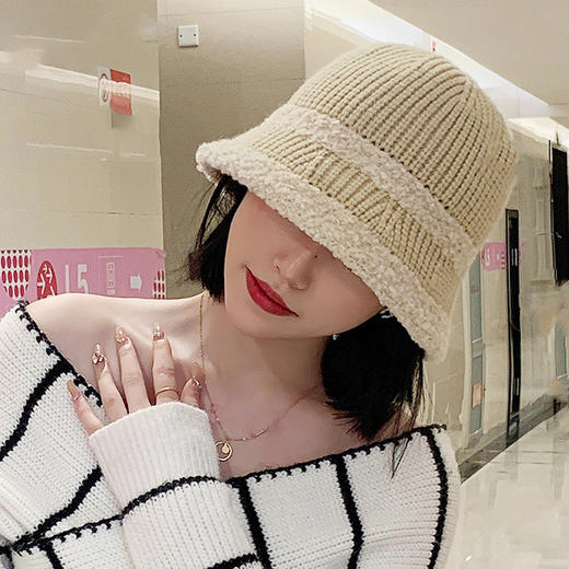 福利款~雀说新款渔夫帽韩版百搭毛绒盆帽显脸小帽子女保暖针织水桶帽AL8302 商品图1