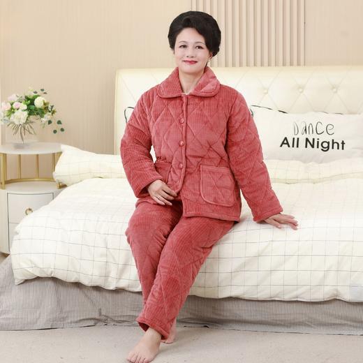 中老年冬季奶奶款睡衣套装，加厚夹棉纯色6XL妈妈三层夹棉YC-001 商品图0
