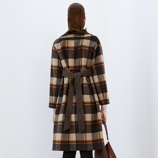 EITIE爱特爱冬季新款时尚复古格纹翻领百搭修身毛呢大衣外套7614333 商品图4