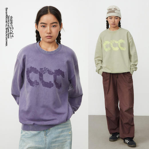 CryingCenter三色复古水洗做旧像素logo印花圆领卫衣哭喊中心 商品图1