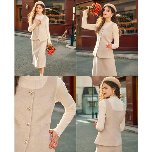 OLrain欧芮儿燕麦色时尚套装女秋冬2023年新款别致马甲半裙两件套 商品图1