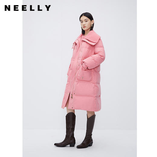 NEELLY纳俪商场同款大翻领过膝羽绒大衣女新休闲时尚粉色中长外套N23112L01169 商品图2