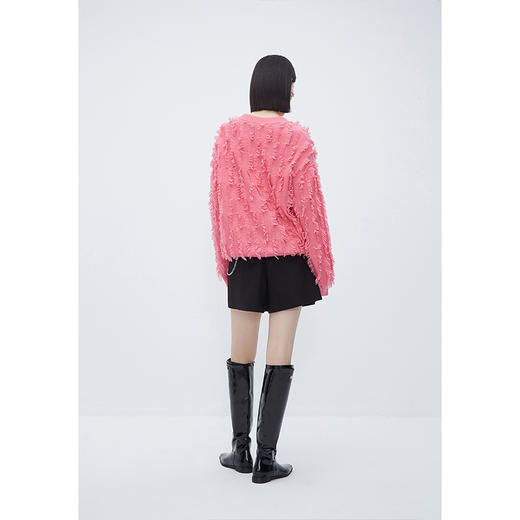 NEELLY纳俪商场同款粉色流苏毛边毛衣女冬新款时尚套头好看羊毛衫N23112A01159 商品图3