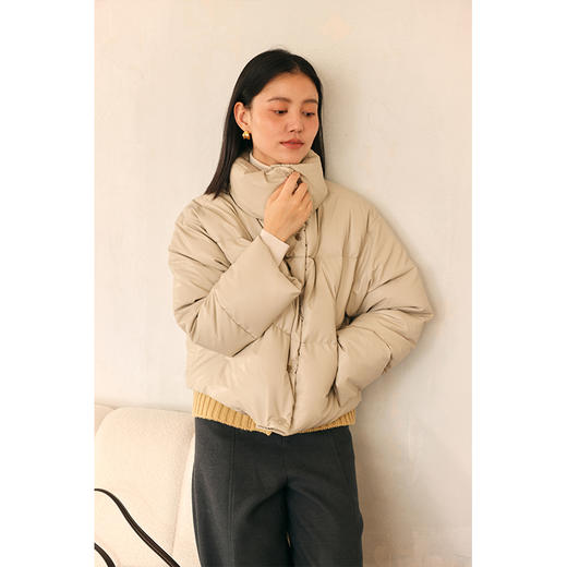 HeyDress皮羽绒服女冬季宽松立领90白鸭绒PU上衣保暖短款时尚外套 商品图5