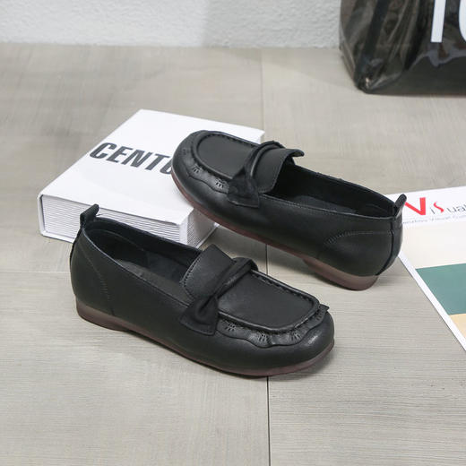 豪行秋季款22329603休闲真皮圆头低跟软底单鞋平底透气女鞋 商品图1