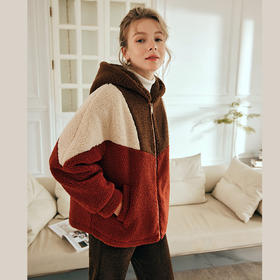 OLrain欧芮儿枫叶红毛呢外套女冬季2025新款宽松加厚羊羔绒上衣