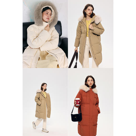 HeyDress蓝狐毛连帽羽绒服女冬季宽松收腰高克重白鸭绒中长款外套 商品图0