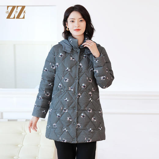 佐尔美冬季新款 气质时尚碎花连帽羽绒服女E24YY16 商品图3