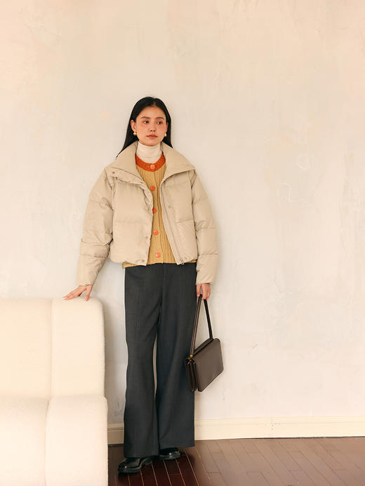 HeyDress皮羽绒服女冬季宽松立领90白鸭绒PU上衣保暖短款时尚外套 商品图1