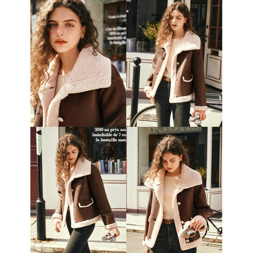 OLrain欧芮儿摩卡棕皮草外套女秋冬2023年新款羊羔绒皮毛一体上衣 商品图5