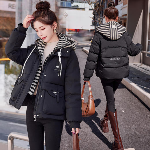 冬装新款，时尚洋气小个子白鸭绒羽绒服女假两件条纹加厚外套HR-MUQQ9919 商品图3