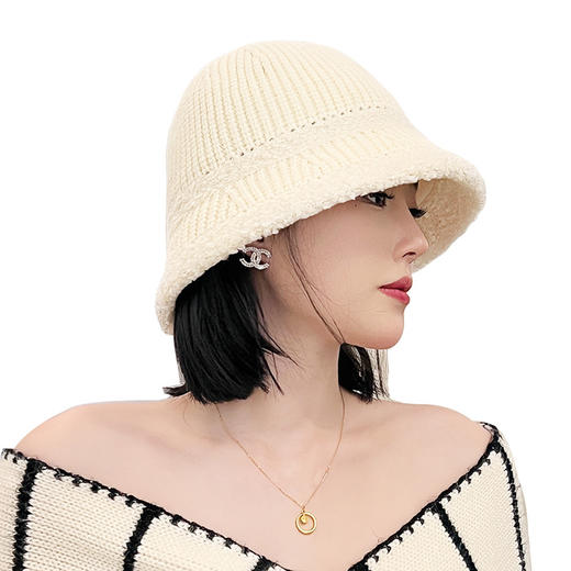 福利款~雀说新款渔夫帽韩版百搭毛绒盆帽显脸小帽子女保暖针织水桶帽AL8302 商品图4