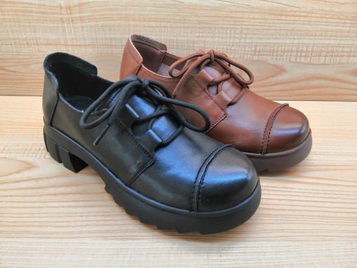 豪行女鞋22338502时尚系带平底复古休闲真皮单鞋 商品图0