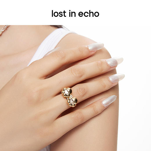 lost in echo原创设计师品牌时尚双Yetti小花金属造型戒指配饰 商品图3