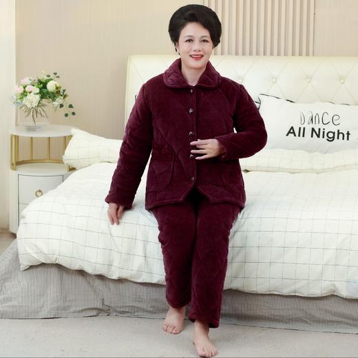 中老年冬季奶奶款睡衣套装，加厚夹棉纯色6XL妈妈三层夹棉YC-001 商品图6