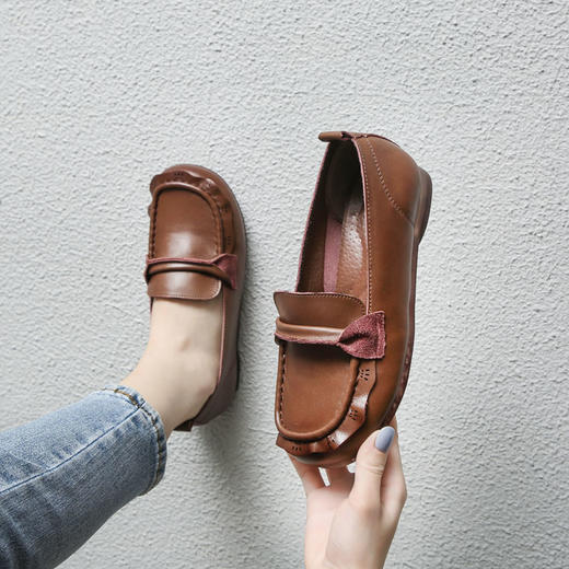 豪行秋季款22329603休闲真皮圆头低跟软底单鞋平底透气女鞋 商品图5