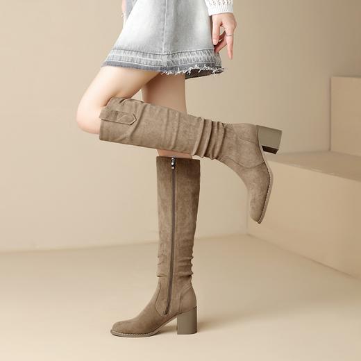 ZHR长筒靴女2023年秋冬季新款休闲百搭潮流复古尖头绒面时尚女靴 商品图6