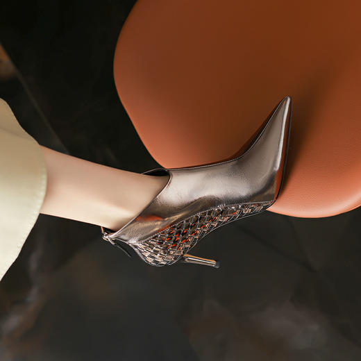 法式尖头高跟通勤短靴，拼色编织及踝靴MY-A182 商品图3