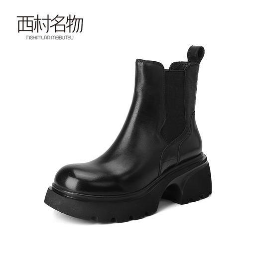 西村名物2023秋冬季新款厚底真皮英伦风时尚短靴烟管靴子T23DS46031 商品图0