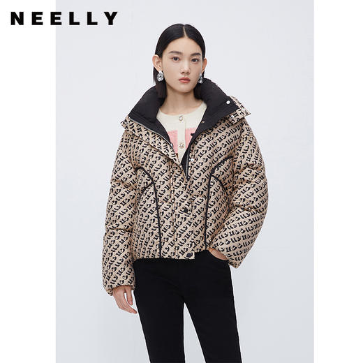 NEELLY纳俪商场同款字母花纹连帽羽绒服女冬新款韩版休闲短款棉服N23112L01170 商品图0