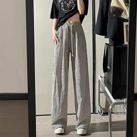 穿出时髦精！显高显瘦阔腿裤】百搭显瘦，舒适垂感，不挑体型不挑人竖条纹加绒阔腿裤女，版型超赞，面料超舒服！新款慵懒风高腰直筒裤，港风秋冬宽松遛弯休闲裤！