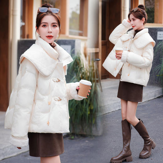 冬季新款，90白鸭绒羊羔毛拼接金属盘扣美拉德风羽绒服HR-YJLY8079 商品图1