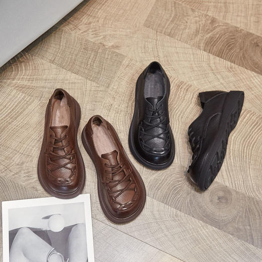 豪行秋季22329281宽松休闲真皮单鞋圆头防滑底低跟女鞋 商品图5