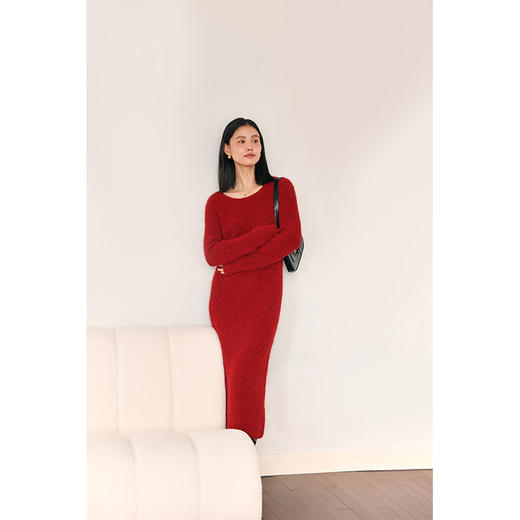 HeyDress针织连衣裙法式复古圆领宽松慵懒感气质裙子 商品图1