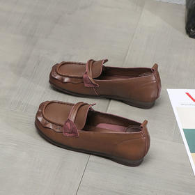 豪行秋季款22329603休闲真皮圆头低跟软底单鞋平底透气女鞋